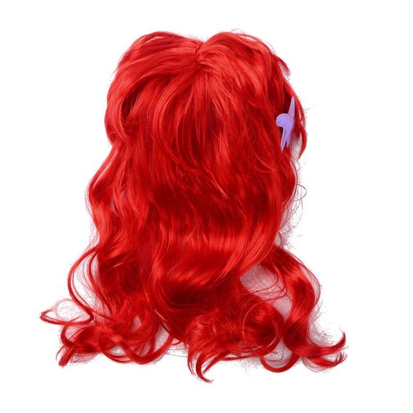 Red Little Mermaid Wig - Vivid Color High Quality Synthetic Wig with Shell Piece - Picture 4 of 4